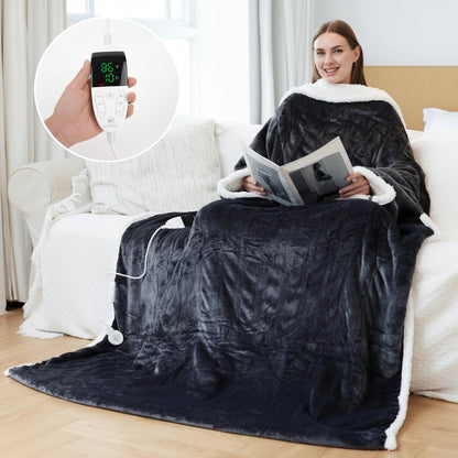 Cozy Wearable Electric Heated Sherpa Fleece Blanket for Adults