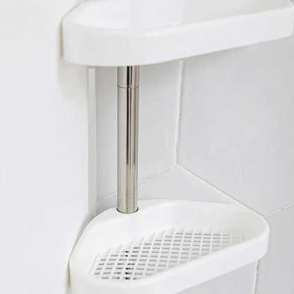 Adjustable Corner Shower Shelf with Tension Pole – Space-Saving Bathroom Storage Rack