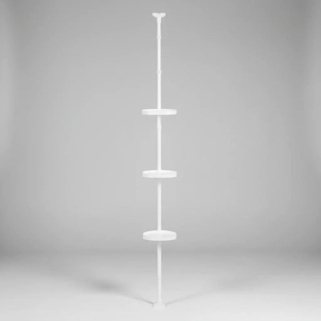 Adjustable Corner Shower Shelf with Tension Pole – Space-Saving Bathroom Storage Rack