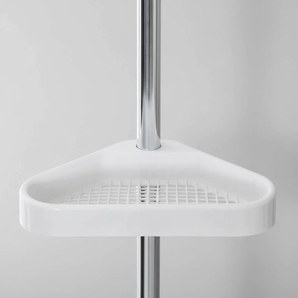 Adjustable Corner Shower Shelf with Tension Pole – Space-Saving Bathroom Storage Rack