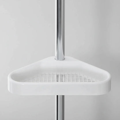 Adjustable Corner Shower Shelf with Tension Pole – Space-Saving Bathroom Storage Rack
