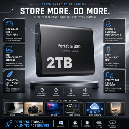 2TB USB-C Portable External SSD – Fast, Compact Mobile Storage