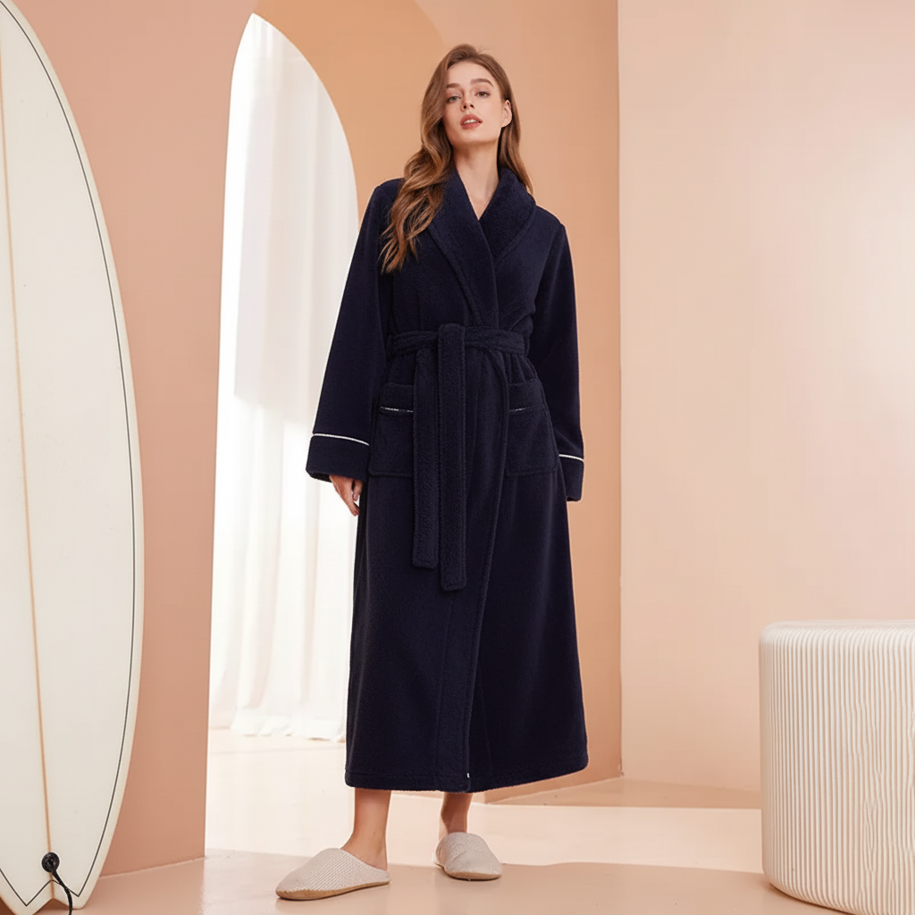 Cozy Winter Bathrobe with Long Sleeves – Warm Lounge Robe