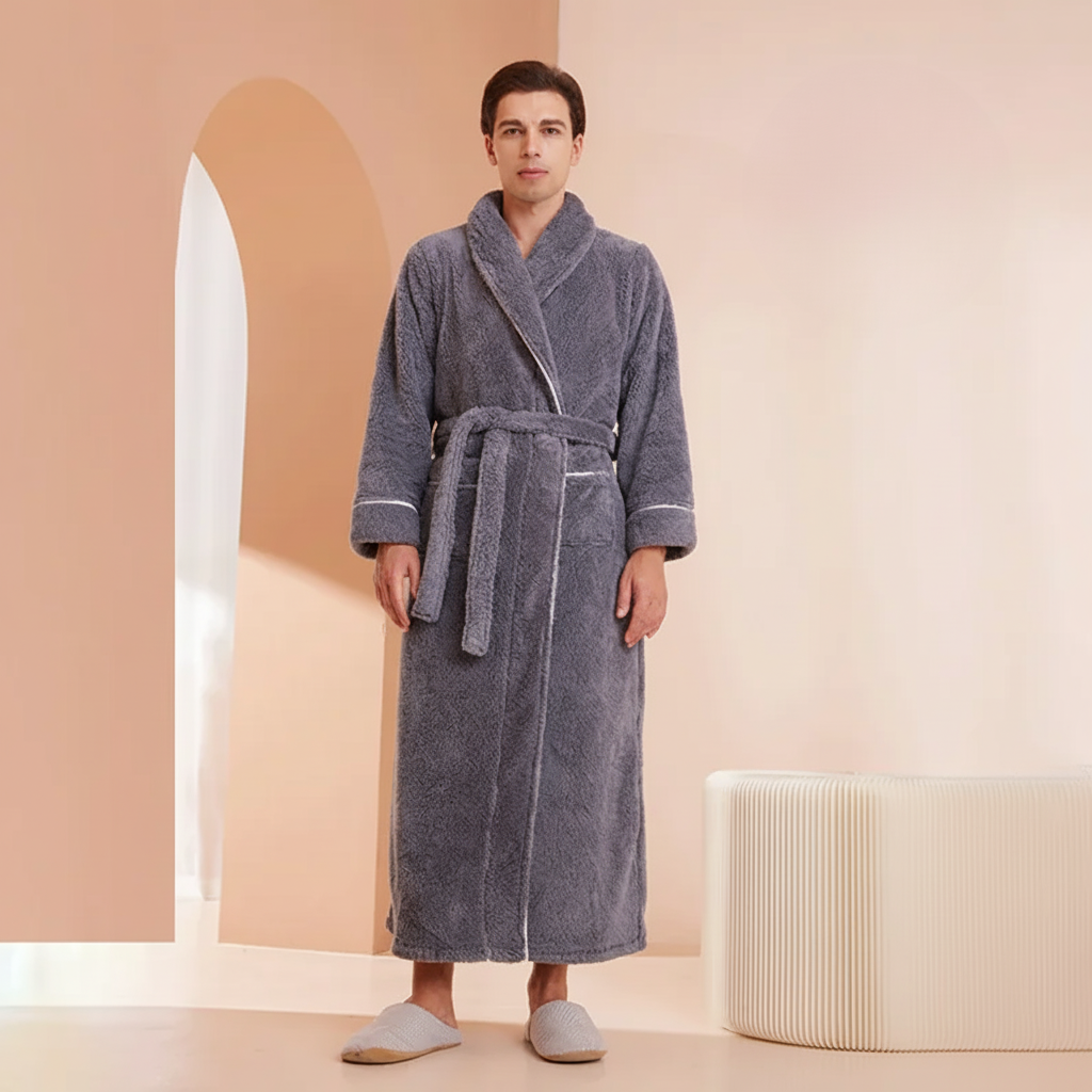 Cozy Winter Bathrobe with Long Sleeves – Warm Lounge Robe