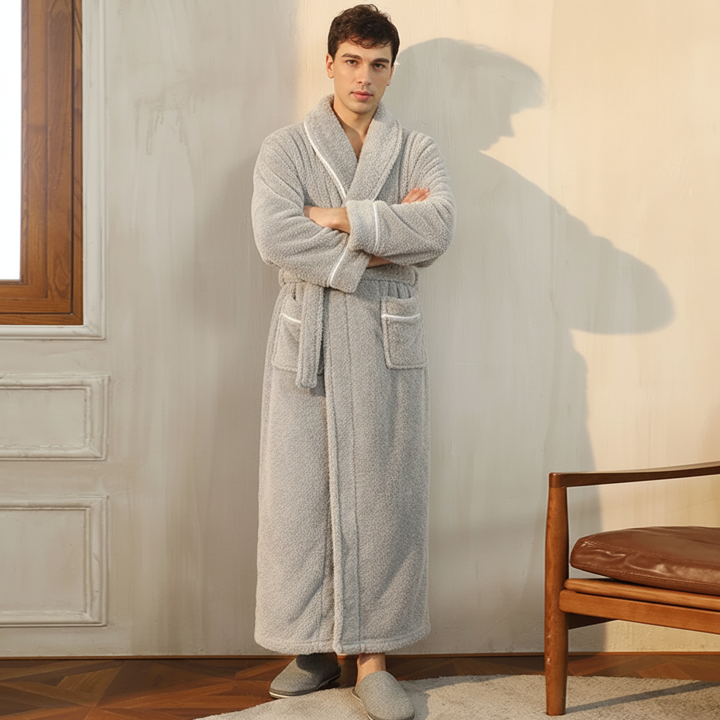 Cozy Winter Bathrobe with Long Sleeves – Warm Lounge Robe