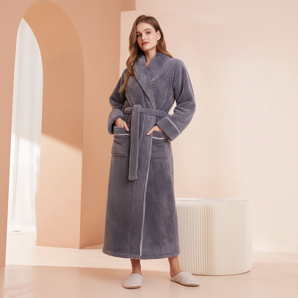 Cozy Winter Bathrobe with Long Sleeves – Warm Lounge Robe