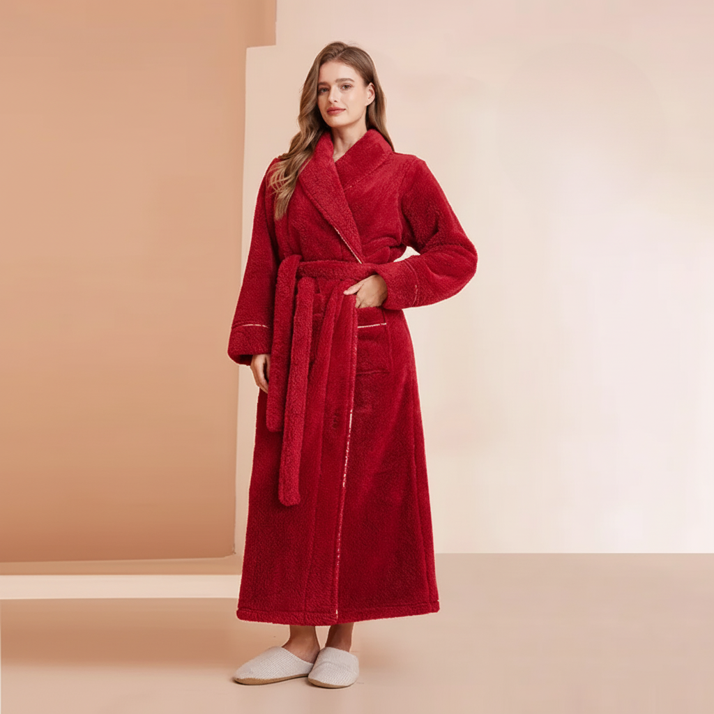 Cozy Winter Bathrobe with Long Sleeves – Warm Lounge Robe