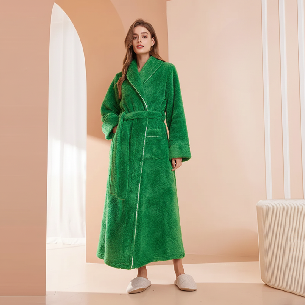 Cozy Winter Bathrobe with Long Sleeves – Warm Lounge Robe