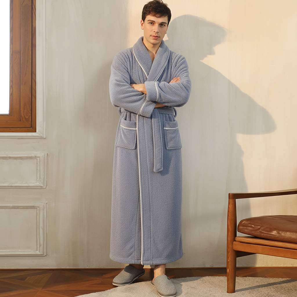 Cozy Winter Bathrobe with Long Sleeves – Warm Lounge Robe
