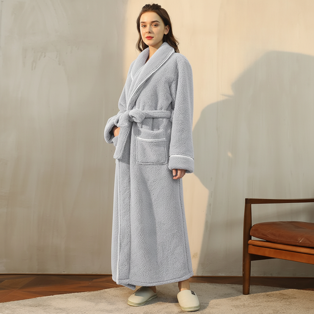 Cozy Winter Bathrobe with Long Sleeves – Warm Lounge Robe