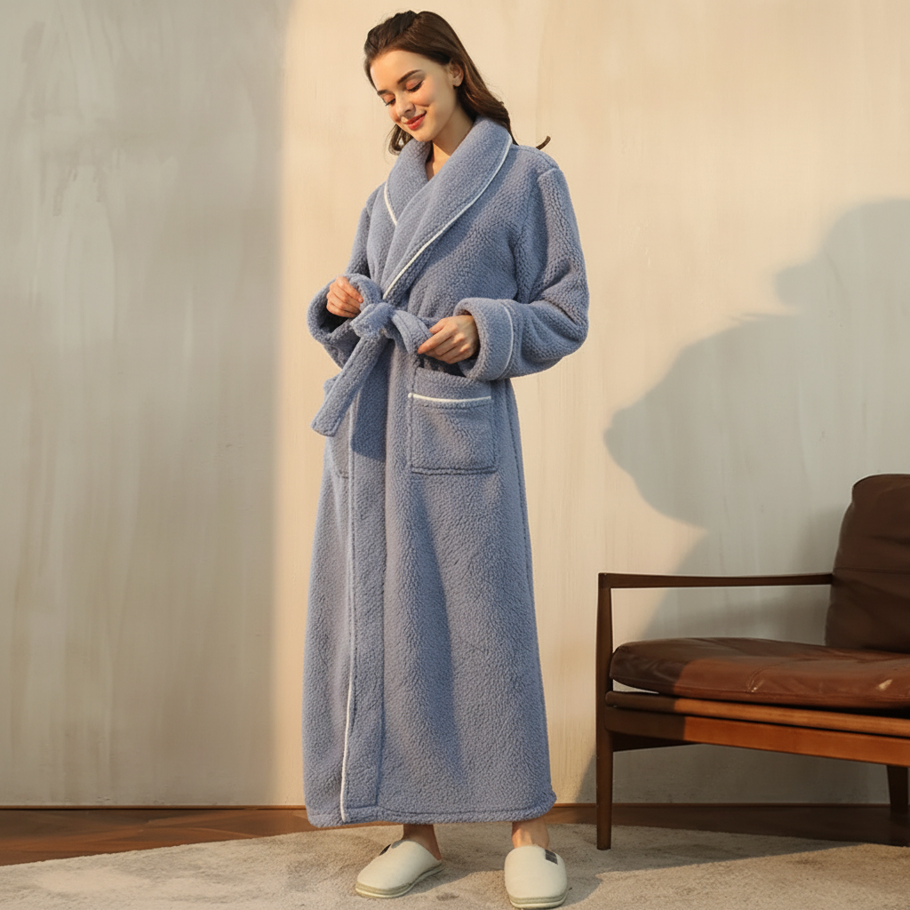 Cozy Winter Bathrobe with Long Sleeves – Warm Lounge Robe