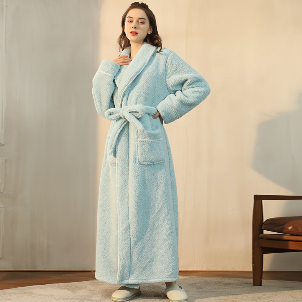 Cozy Winter Bathrobe with Long Sleeves – Warm Lounge Robe