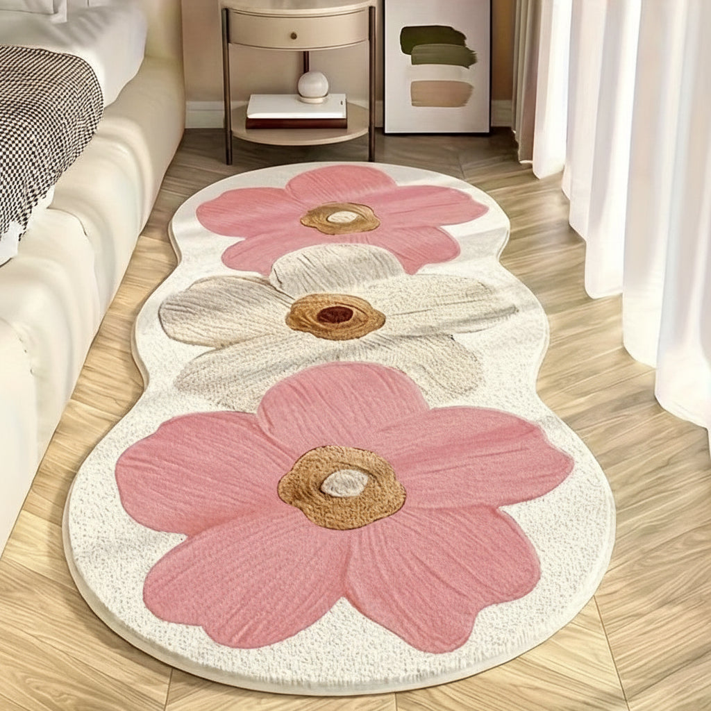Floral Area Rug - Irregular Shape, Soft Bedroom Floor Mat