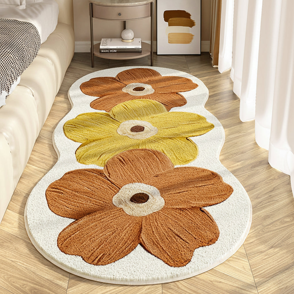 Floral Area Rug - Irregular Shape, Soft Bedroom Floor Mat