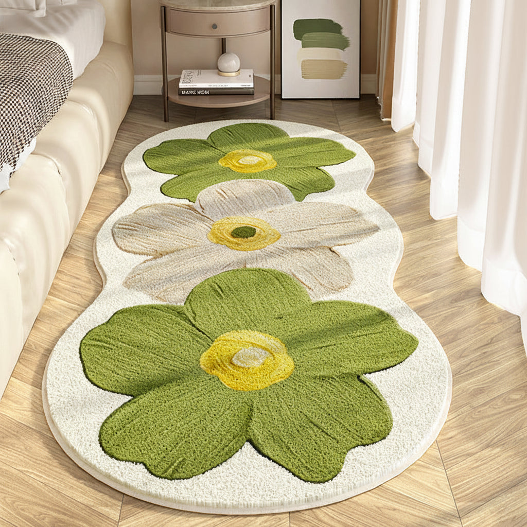Floral Area Rug - Irregular Shape, Soft Bedroom Floor Mat