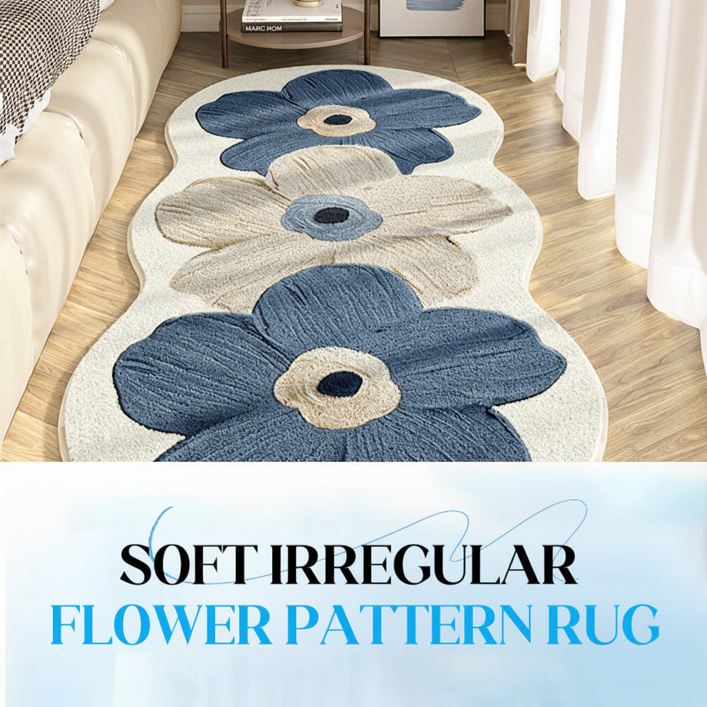 Floral Area Rug - Irregular Shape, Soft Bedroom Floor Mat