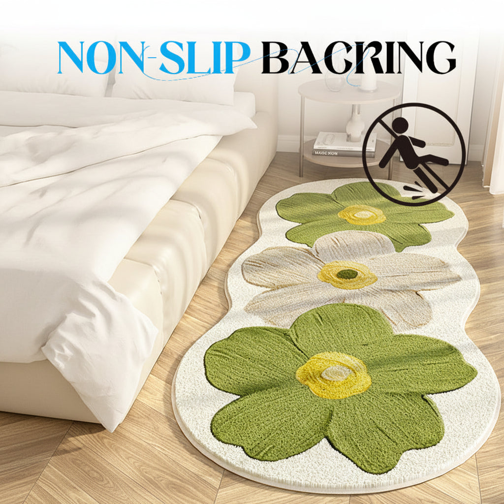 Floral Area Rug - Irregular Shape, Soft Bedroom Floor Mat