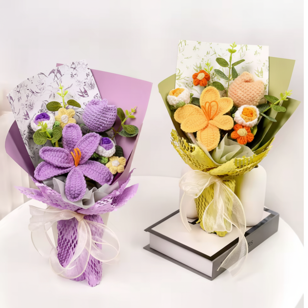 Elegant Knitted Tulip Bouquet for Home Decor Display