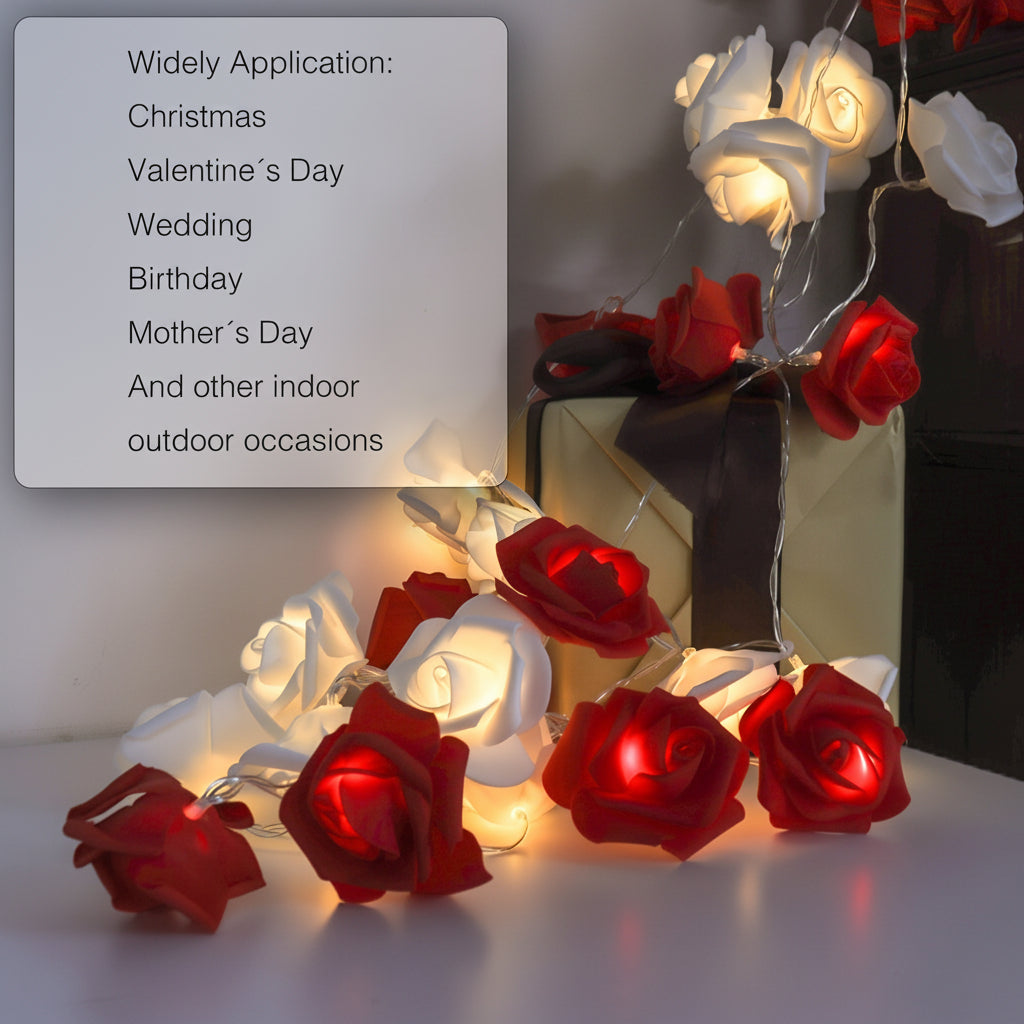 Battery-Powered Rose Flower String Lights - Romantic Decor
