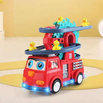 Fun Fire Truck Toy with Duck Slide, Track, Lights & Sounds