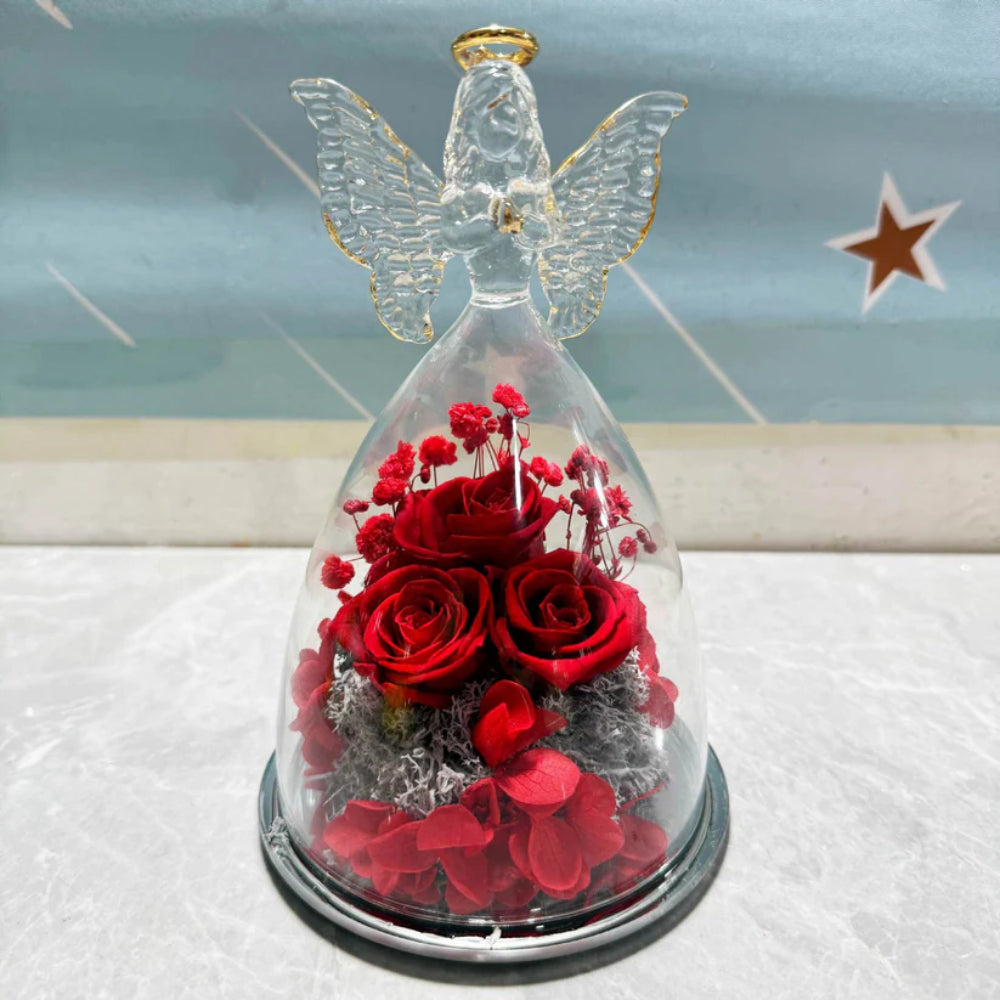 Angel Light Glass Dome Preserved Rose - Elegant Floral Gift Display