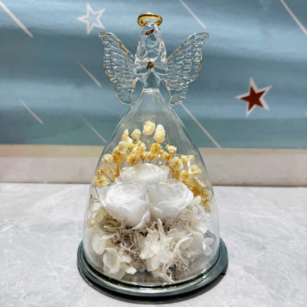 Angel Light Glass Dome Preserved Rose - Elegant Floral Gift Display