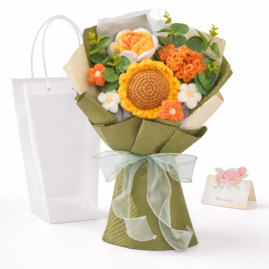 Crochet Flower Bouquet - Mother's Day Gift, Handmade Home Decor Arrangement