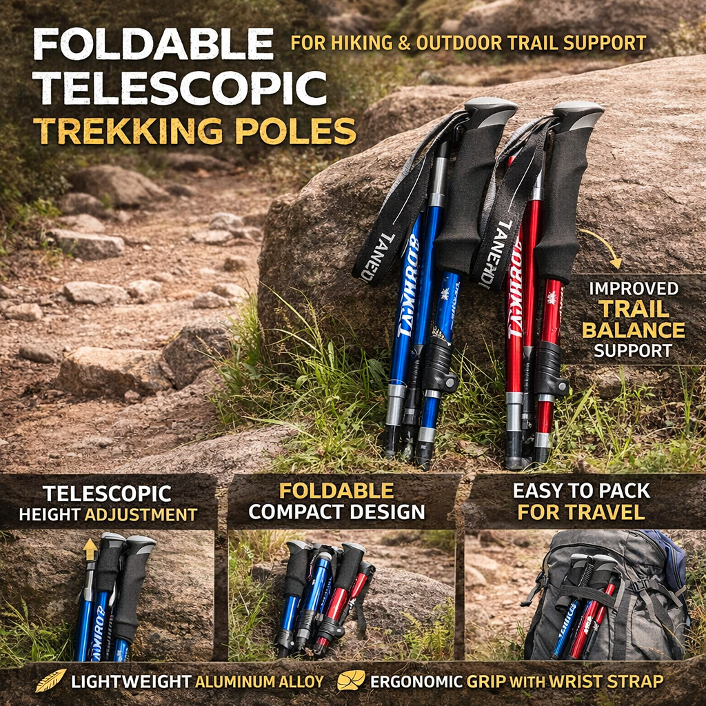 Foldable Telescopic Trekking Poles for Hiking – Lightweight Adjustable Support
