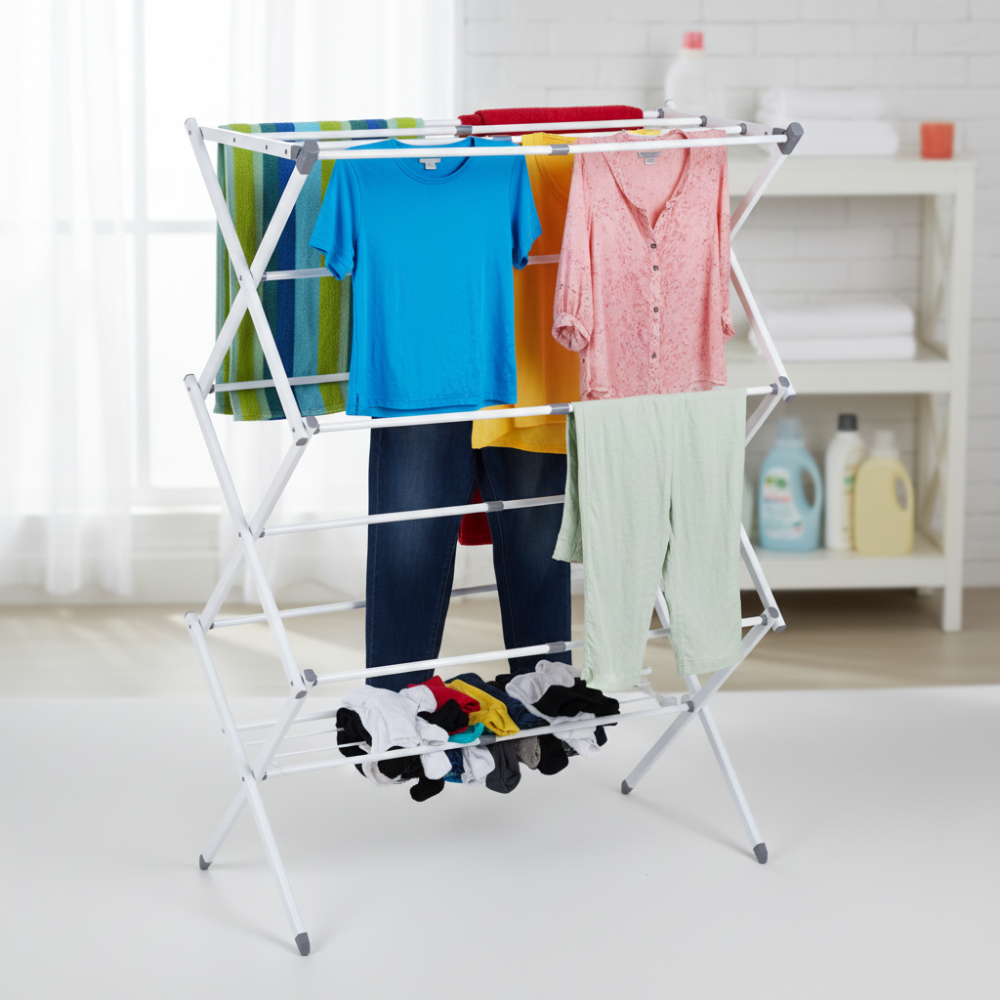 Foldable Chrome Laundry Drying Rack – Space-Saving, Durable Metal Construction