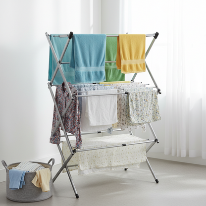 Foldable Chrome Laundry Drying Rack – Space-Saving, Durable Metal Construction