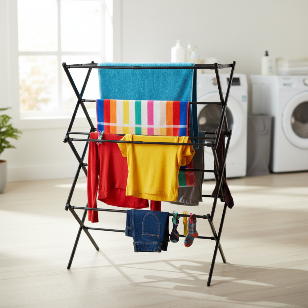 Foldable Chrome Laundry Drying Rack – Space-Saving, Durable Metal Construction