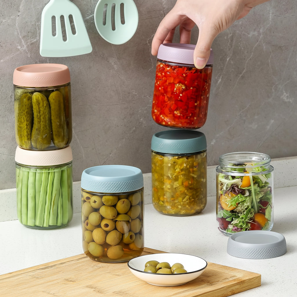 Airtight Glass Food Storage Jars – Stackable Kitchen Containers Set for Freshness and Pantry Organization