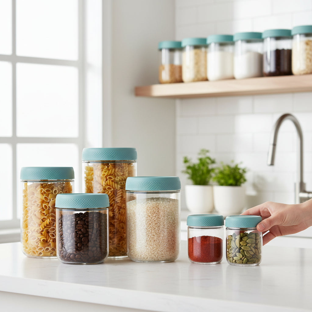 Airtight Glass Food Storage Jars – Stackable Kitchen Containers Set for Freshness and Pantry Organization