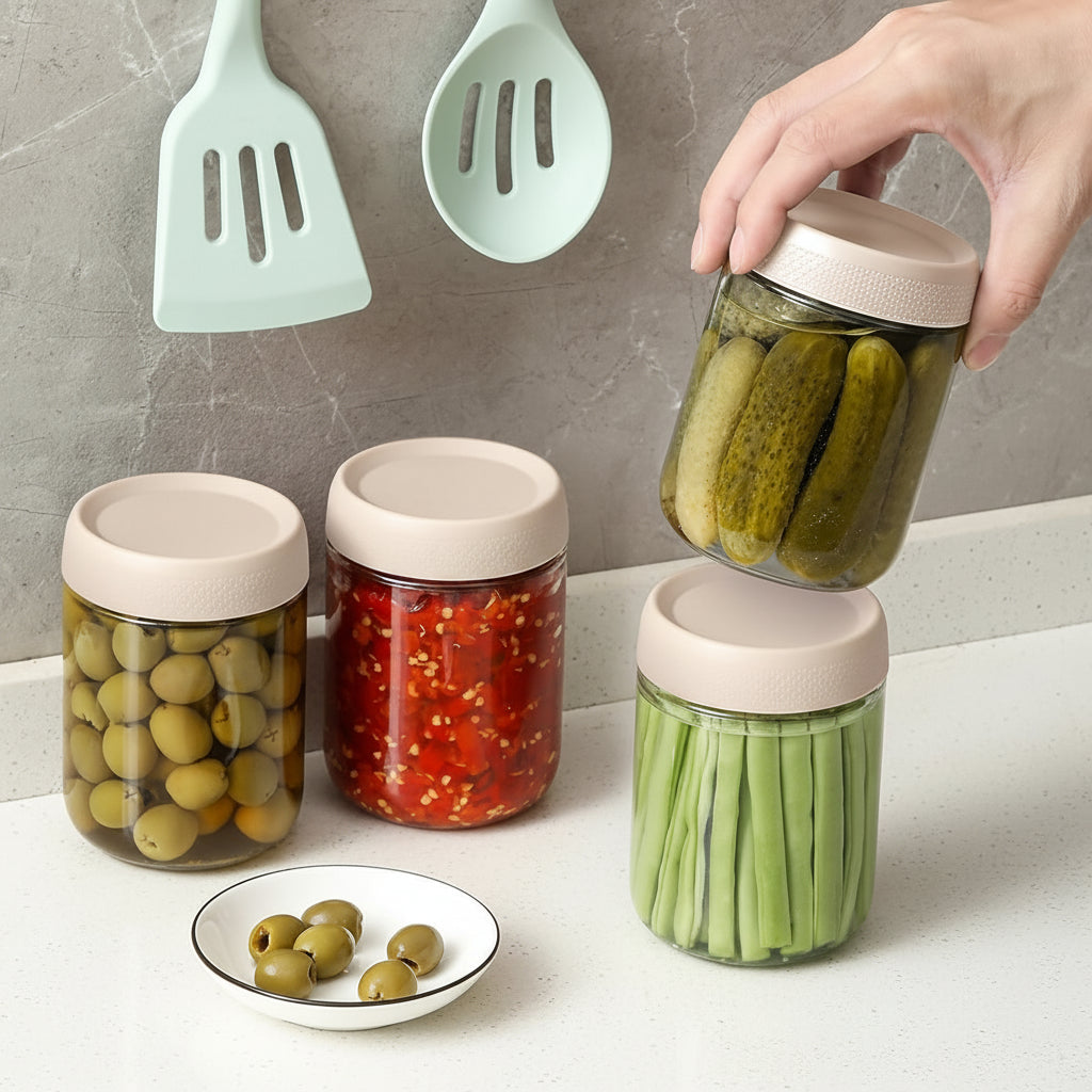 Airtight Glass Food Storage Jars – Stackable Kitchen Containers Set for Freshness and Pantry Organization