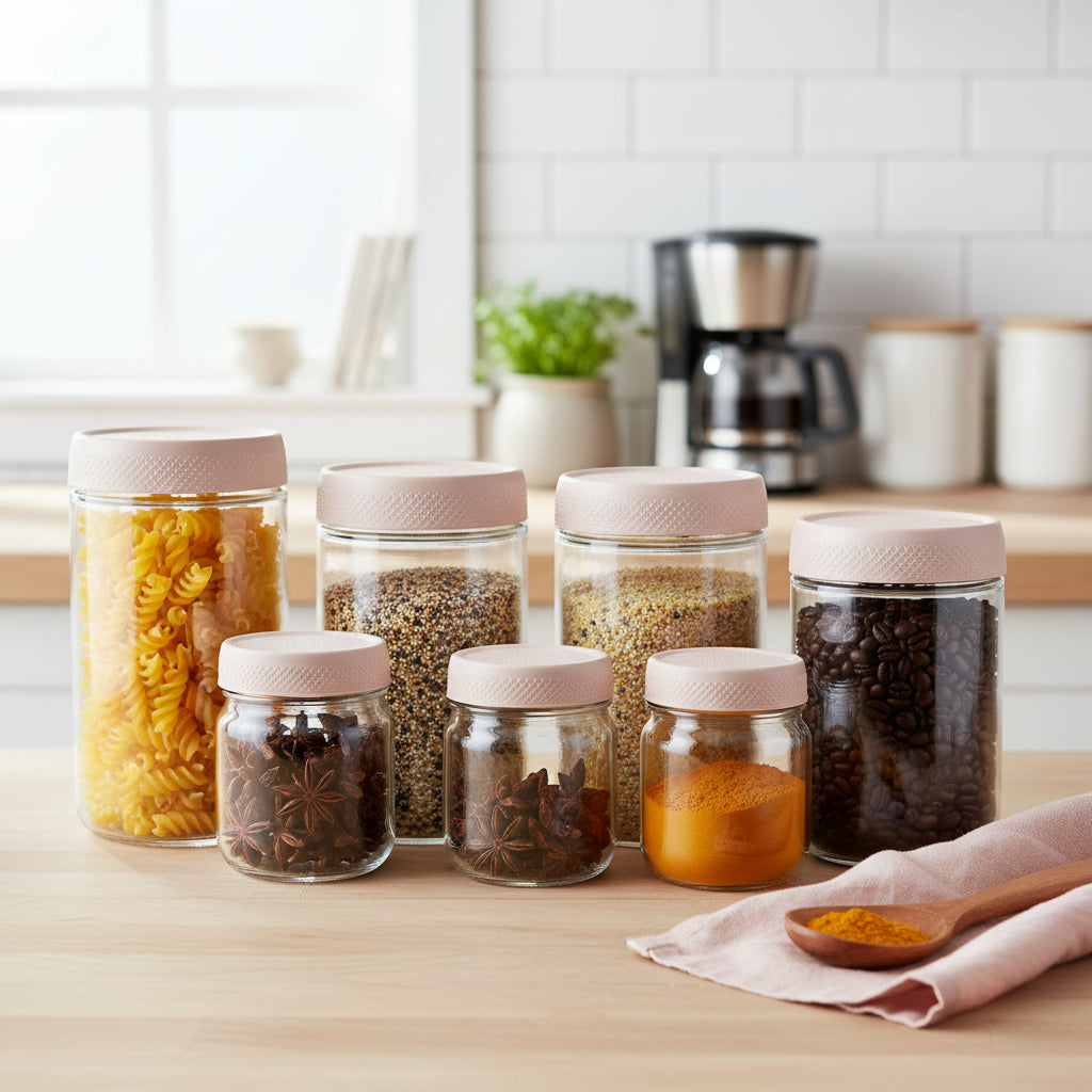Airtight Glass Food Storage Jars – Stackable Kitchen Containers Set for Freshness and Pantry Organization
