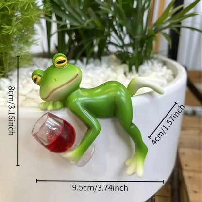 Frog Garden Decor: Edge-Hanging Plant Pot Ornament