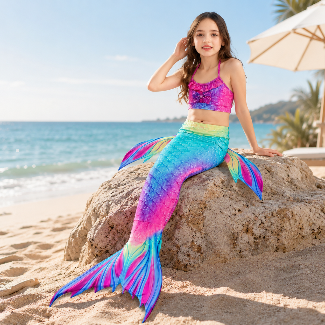 Girls' Mermaid Swimsuit — Three-Piece Tail Costume Set