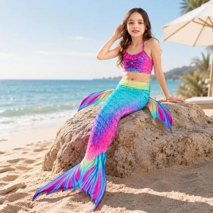 Girls' Mermaid Swimsuit — Three-Piece Tail Costume Set