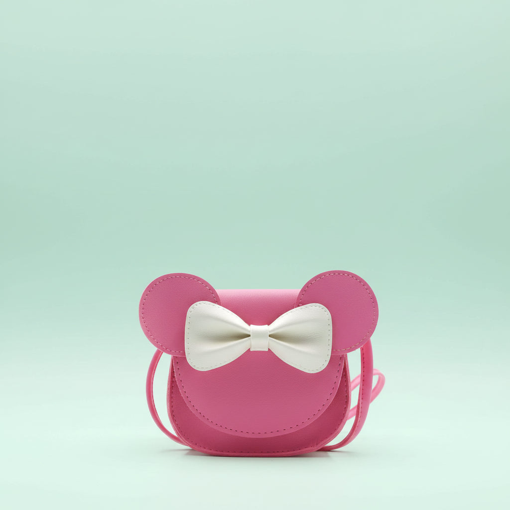Girls' Cute Mouse Crossbody Bag with Bow - Mini PU Leather Handbag