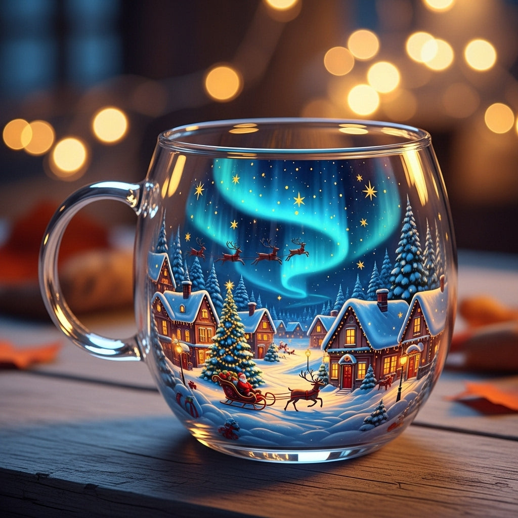 Christmas Glass Mug with Winter Motifs - Festive Cup for Hot Beverages