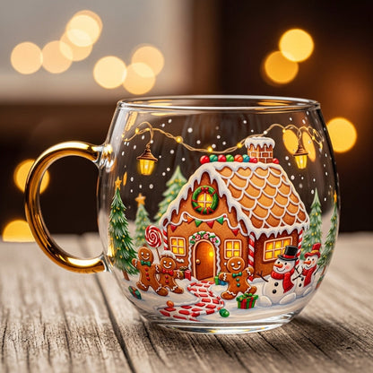 Christmas Glass Mug with Winter Motifs - Festive Cup for Hot Beverages