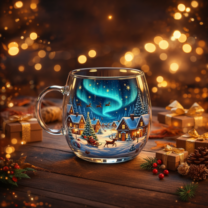 Christmas Glass Mug with Winter Motifs - Festive Cup for Hot Beverages