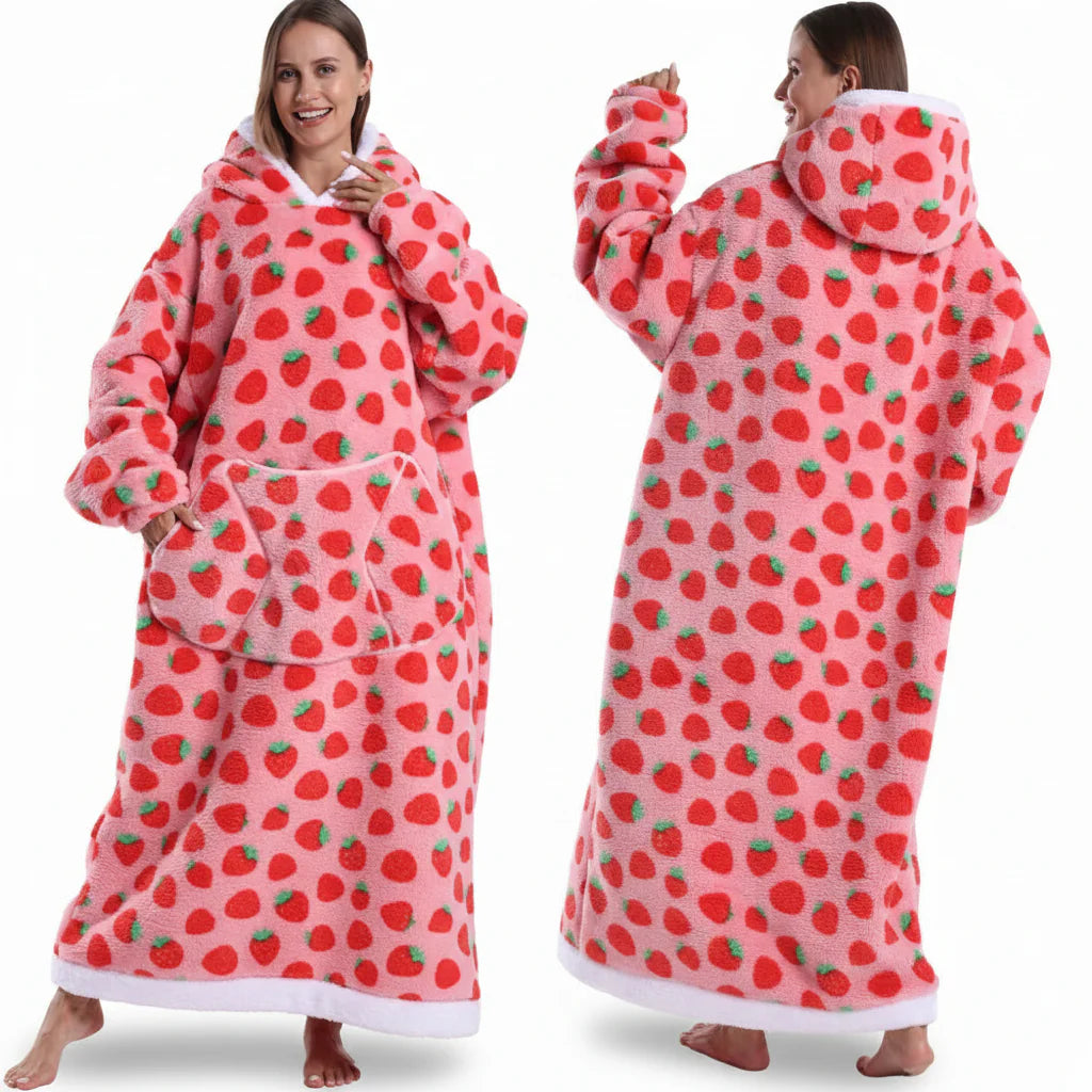 Cozy Halloween Sherpa Hoodie Blanket with Print - Oversized Wearable Throw