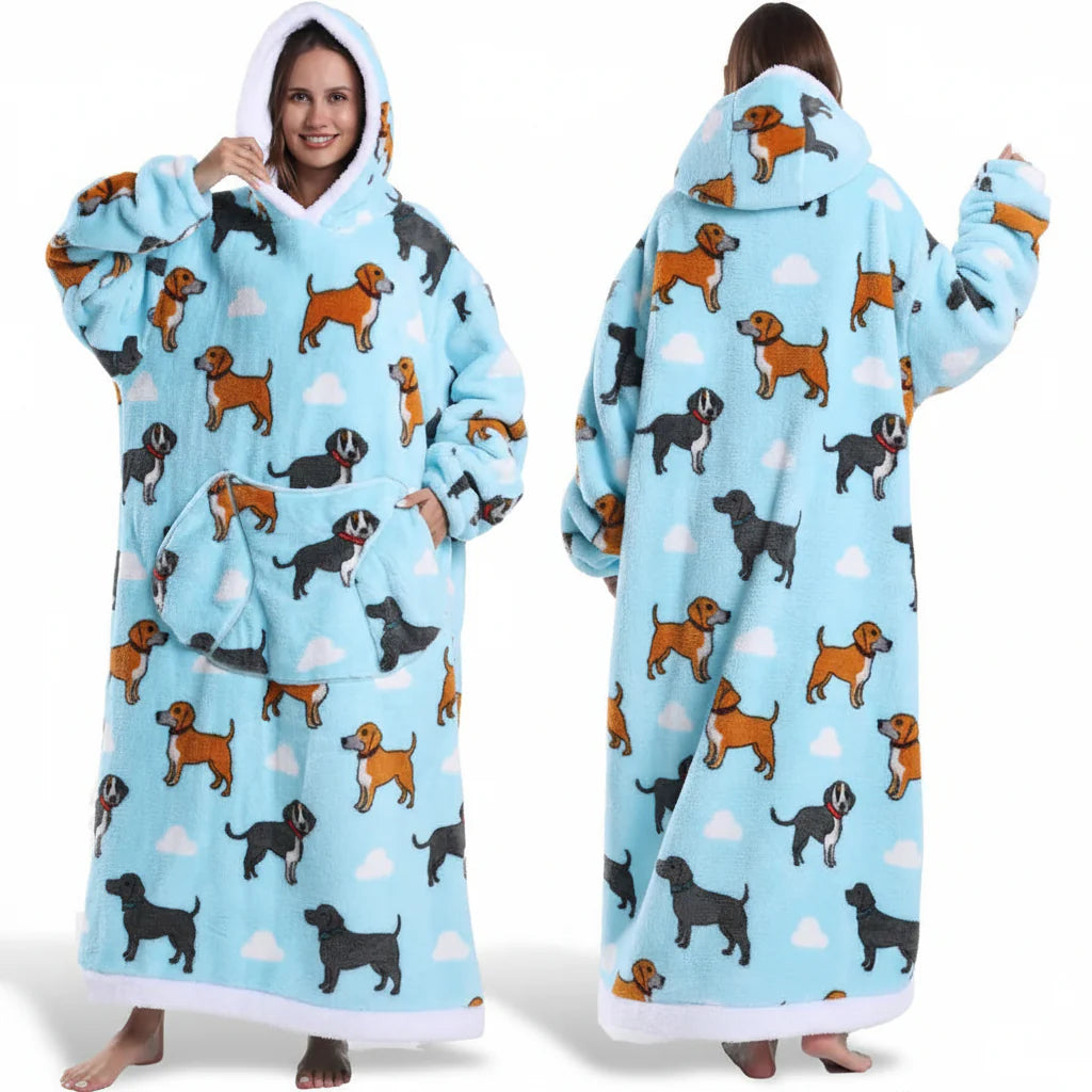 Cozy Halloween Sherpa Hoodie Blanket with Print - Oversized Wearable Throw