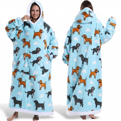 Cozy Halloween Sherpa Hoodie Blanket with Print - Oversized Wearable Throw