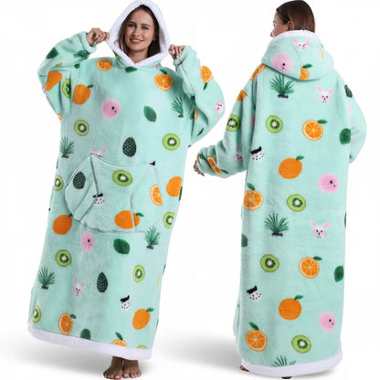 Cozy Halloween Sherpa Hoodie Blanket with Print - Oversized Wearable Throw