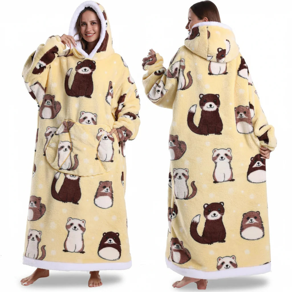Cozy Halloween Sherpa Hoodie Blanket with Print - Oversized Wearable Throw