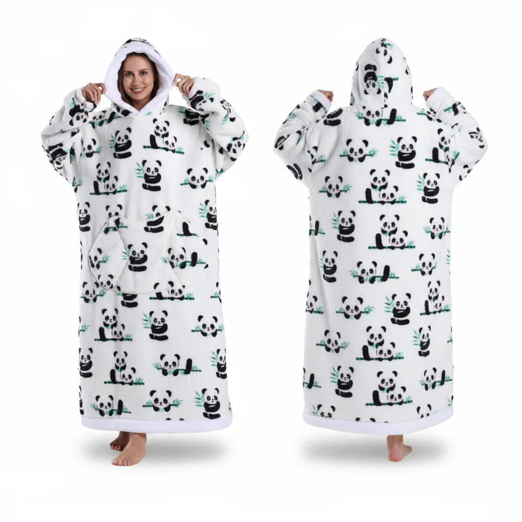 Cozy Halloween Sherpa Hoodie Blanket with Print - Oversized Wearable Throw