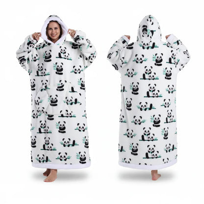 Cozy Halloween Sherpa Hoodie Blanket with Print - Oversized Wearable Throw