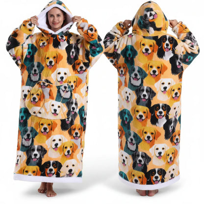 Cozy Halloween Sherpa Hoodie Blanket with Print - Oversized Wearable Throw